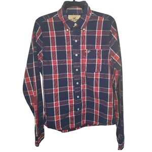 Hollister Men's Plaid Shirt in Red and Blue